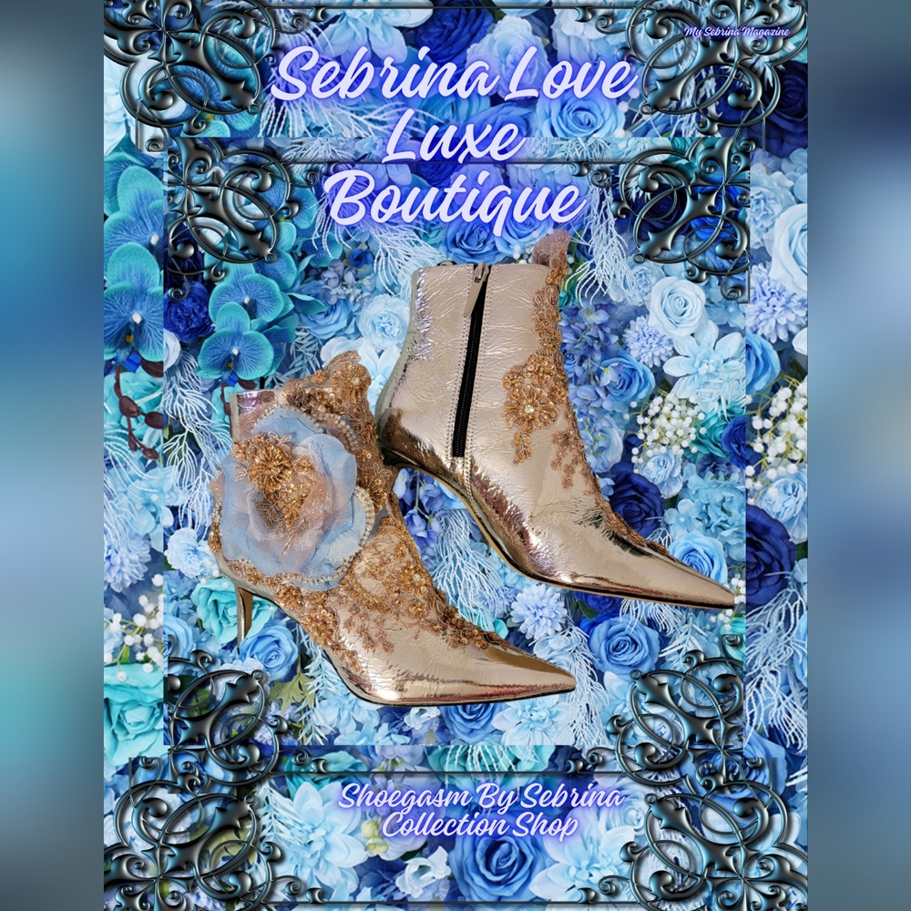 "VERONICA" Silver Blue Beaded Lace Wedding Booties